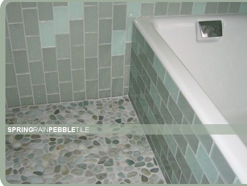Spring Rain Pebble Mosaic Tiles Creates a Serene Bathroom Oasis