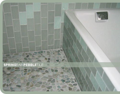 Spring Rain Pebble Mosaic Tiles Creates a Serene Bathroom Oasis